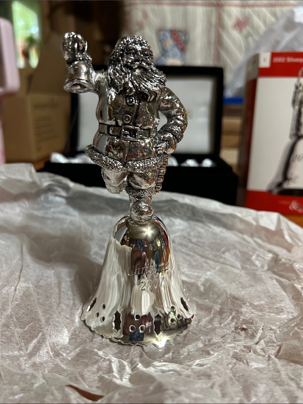 Vintage 2007 living quarters silver plated Santa clause Christmas bell